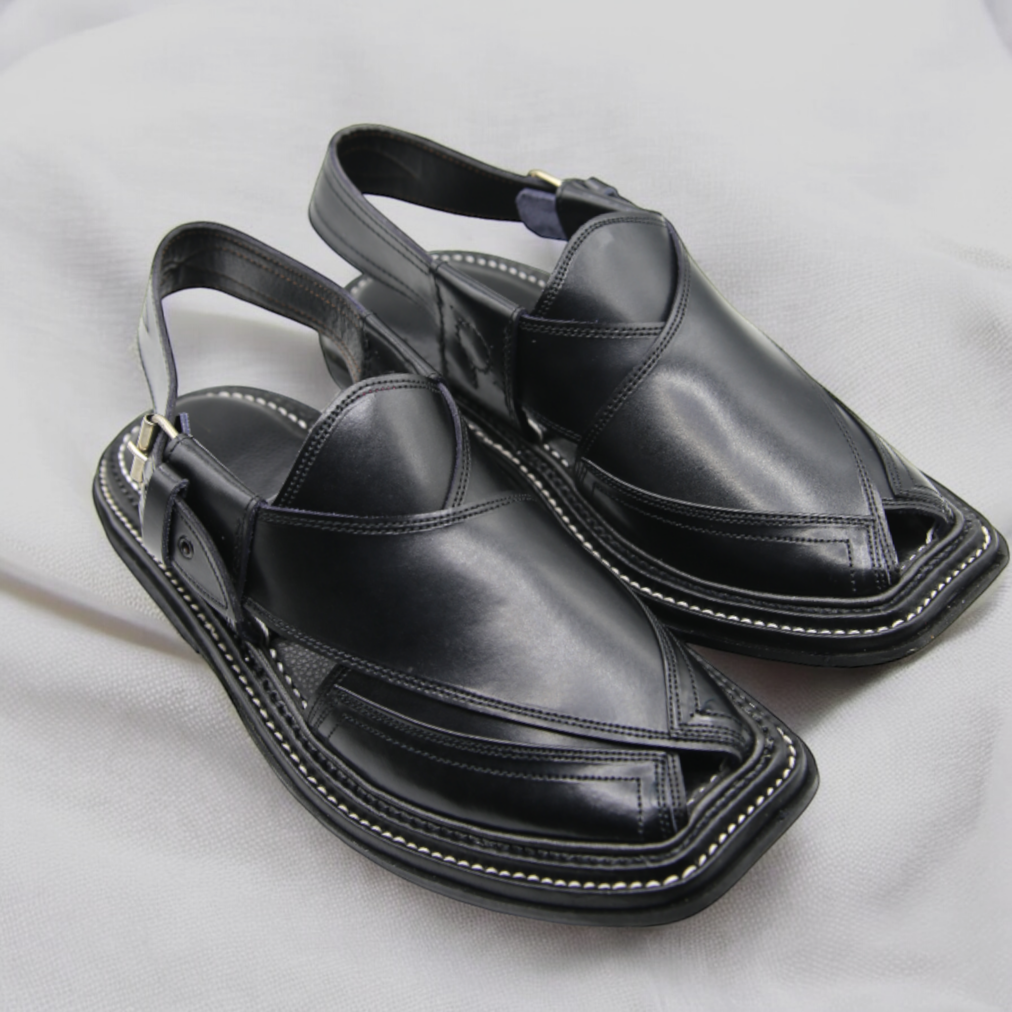 Double Sole Takidar Chappal Black Pure Leather Handmade
