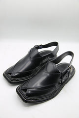 Double Sole Takidar Chappal Black - Pure Leather Handmade Peshawari chappal