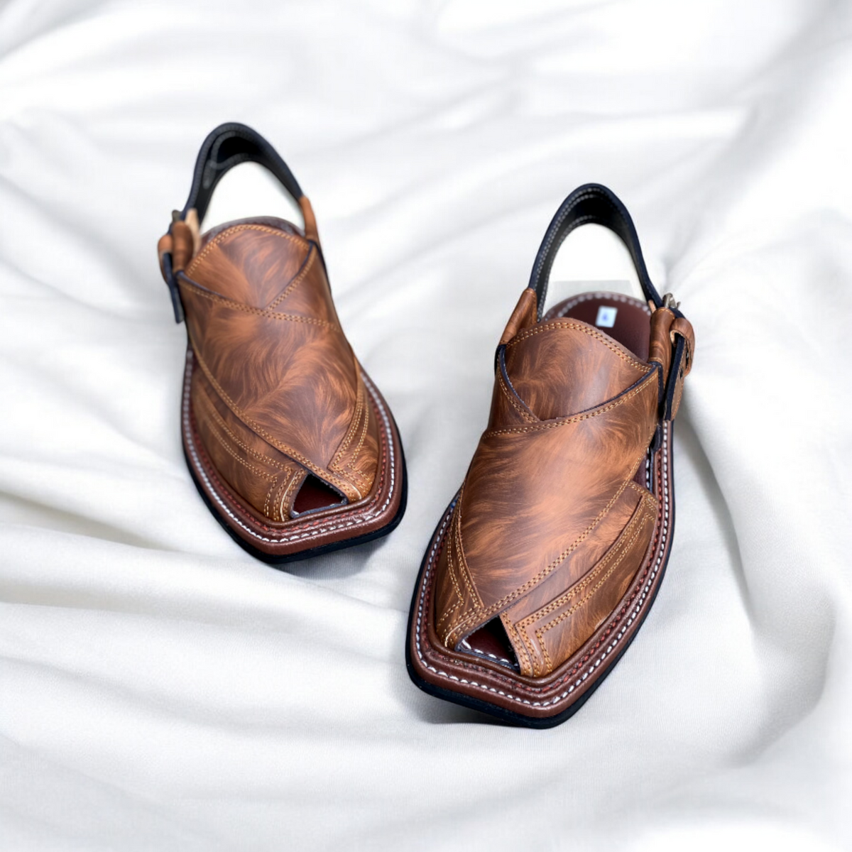 Double Sole Takidar Chappal Tiger Print - Pure Leather Handmade Peshawari chappal