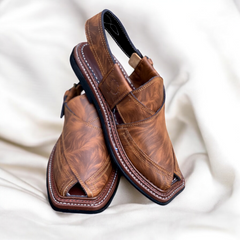 Double Sole Takidar Chappal Tiger Print - Pure Leather Handmade Peshawari chappal