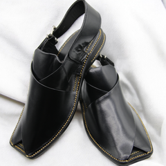 Zardari chappal Black- Pure Leather Handmade Peshawari chappal