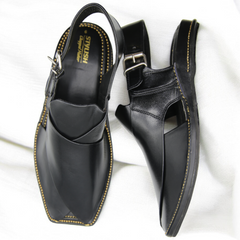 Zardari chappal Black- Pure Leather Handmade Peshawari chappal
