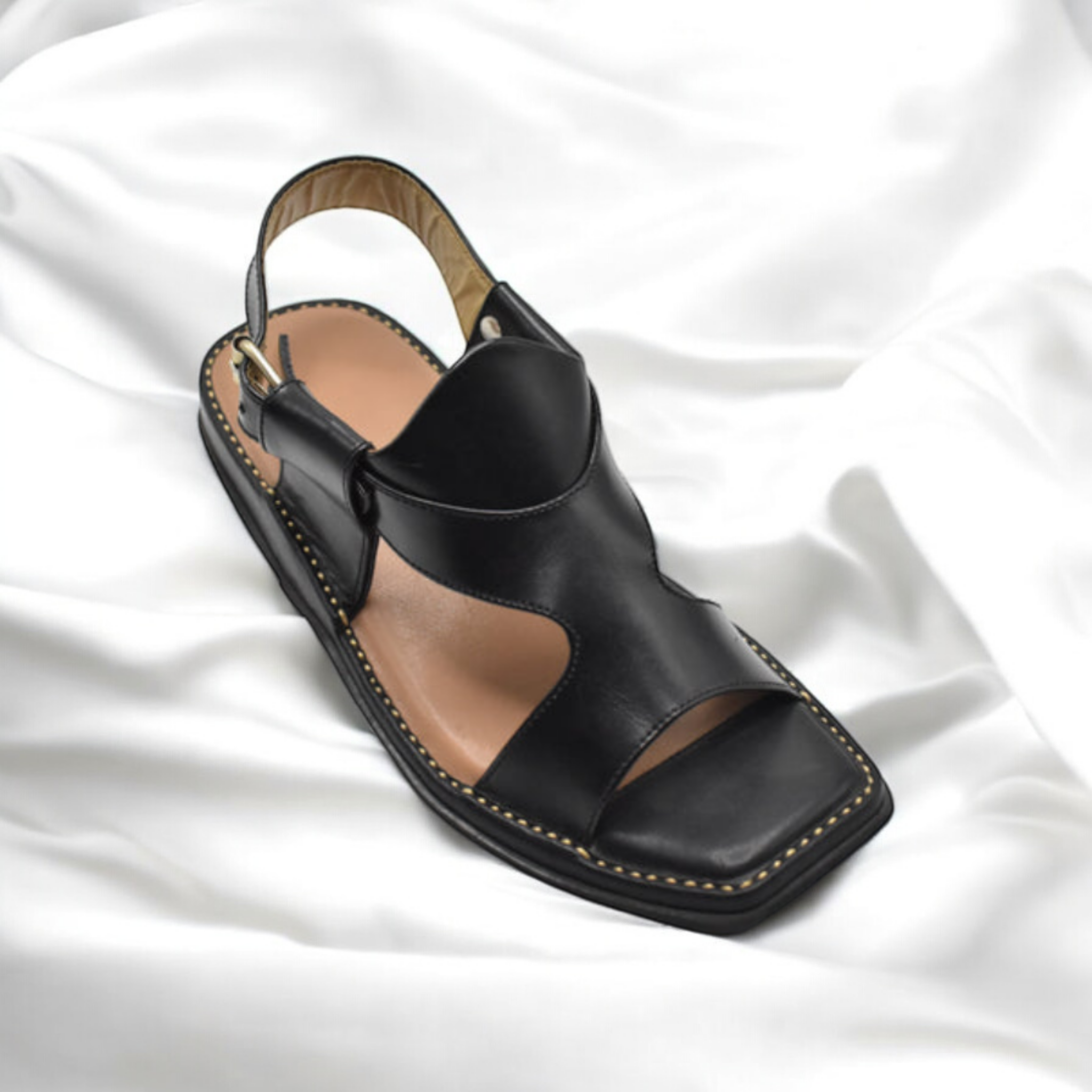 Panjedar Chappal Black - Pure Leather Handmade Peshawari chappal