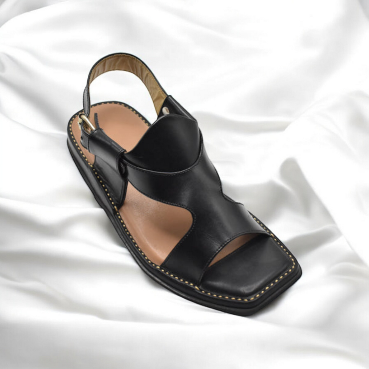 Panjedar Chappal Black Pure Leather Handmade Peshawari chappal