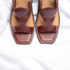 Panjedar Chappal Mustard - Pure Leather Handmade Peshawari chappal